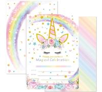 AMZTM Cartes d'Invitation avec Enveloppes pour Baby Shower Anniversaire Fille Enfant Décorations et Accessoires de Fêtes de Licorne Magique Lot de 20