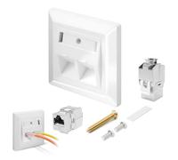 Amztour Prise Réseau 2 Ports CAT 7 avec 2x Module Keystone Module CAT 7 max. 10 Gbit/s Prise LAN Ethernet Murale Support PoE+ pour Internet Haut Débit et Maison Connectée Blanc