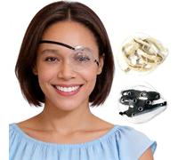 AMZVIO Lot de 2 cache-yeux en plastique pour protéger les yeux après une chirurgie de la cataracte ou le sommeil, bande élastique améliorée plus longue et plus large pour adulte, transparent, noir +