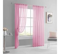 AMZYU Rideau Voilage 240 x 240 cm Doux et Aérés Couleur Pure Rideaux Transparents en Voile Décoration de Maison Plusieurs Tailles pour Maison Salon Chambre, Rose