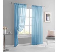 AMZYU Rideau Voilage Transparent 240 x 240 cm Doux et Aérés Couleur Pure Rideaux en Voile Décoration Moderne Lavables pour Chambre Salon Salle à Manger Cour, Bleu Ciel