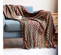 AMZZHAO Bohème Plaid Chaud Jeté Tapis à La Mode Doux Couverture Jeté De Canapé Couvre-Lit Décorative,Grand Canapé Jeté Couvre,Couverture de Couchage à Franges,Disponible en 3 Tailles