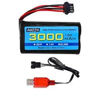 AMZZN 7.4V 3000mAh 15C 2S SM-4P Plug Li-ion Batterie avec chargeur USB pour EC08 DE85 RC voiture, camion RC bateau RC Drone Engineering Vehicle Backup Battery