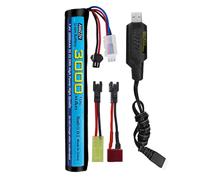 AMZZN Batterie Li-ion 7,4 V 10 C 3000 mAh SM-2P avec câble de charge USB pour SRB1200 SRB400 SRB400-SUB MP5K M4 M110 Airsoft Gel Water Droplet Blaster, RC Car Drone Backup Battery