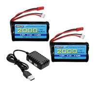AMZZN Batterie Lipo 7,4 V 2000 mAh 15C 2S JST-2P avec chargeur 2 en 1 pour UDIRC UD1601 UD1602 UD1604 SG1603 RC voitures, drone RC Huina Engineering Vehicle batterie de secours