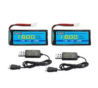 AMZZN Lot de 2 batteries Lipo 3,7 V 1800 mAh 30 C avec prise Molex et câble de charge USB compatibles avec la plupart des drones télécommandés, quadricoptères, modèles d'avion et mini UAV