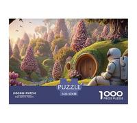 an Astronaut Sitting 1000 Pièces Carton Premium Coffret De Puzzles Fantasy Cottage Stimulant Et Éducatif Défi Unique Puzzles As Birthday Gifts 52x38cm/1000pcs