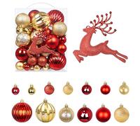 AN HUI MING Lot de 50 boules de Noël rouges et dorées, en plastique, décoration de sapin de Noël, 20 x 11 x 24 cm, boules de Noël, cadeaux de Noël, cerf rouge