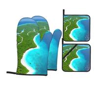an Island in The Ocean Lot de 4 gants antidérapants pour cuisson au four / grill / couvercle de casserole