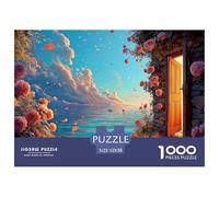 an Open Window with Blue Shutters 1000 Pièces Carton Premium Puzzle À Faire Soi-même Ocean Scene Stimulant Et Éducatif Jouet d'anniversaire Puzzles pour Adultes Et Enfants 52x38cm/1000pcs
