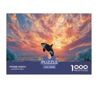 an Orc Whale Jumping Out of The Water 1000 Pcs Carton Extra-épais Coffret De Puzzles Whale Under Sunset Anti-Stress Jeu Familial Puzzles As Birthday Gifts 52x38cm/1000pcs
