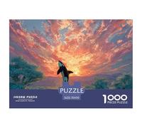 an Orc Whale Jumping Out of The Water 1000 Pcs Carton Extra-épais Lot de Puzzles Whale Under Sunset Stimulant Et Éducatif Jeu Créatif Puzzles As Birthday Gifts 70x50cm/1000pcs