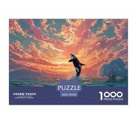 an Orc Whale Jumping Out of The Water 1000 Pièces Carton Extra-épais Coffret De Puzzles Orca Whale in Fiery Sunset Ocean Stimulant Et Éducatif Défi Unique Puzzles As Birthday Gifts 70x50cm/1000pcs
