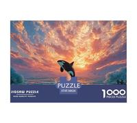 an Orc Whale Jumping Out of The Water 1000 Pièces Carton Extra-épais Coffret De Puzzles Whale Under Sunset Stimulant Et Éducatif Jeu Familial Puzzles pour Adultes Et Enfants 38x26cm/1000pcs