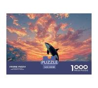 an Orc Whale Jumping Out of The Water 1000 Pièces Carton Extra-épais Coffret De Puzzles Whale Under Sunset Stimulant Et Éducatif Défi Unique Puzzles As Birthday Gifts 52x38cm/1000pcs