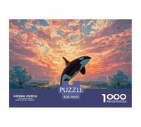 an Orc Whale Jumping Out of The Water 1000 Pièces Carton Extra-épais Coffret De Puzzles Whale Under Sunset Stimulant Et Éducatif Défi Unique Puzzles pour Adultes Et Enfants 70x50cm/1000pcs