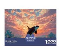 an Orc Whale Jumping Out of The Water 1000 Pièces Carton Premium Coffret De Puzzles Whale Under Sunset Stimulant Et Éducatif Défi Unique Puzzles As Birthday Gifts 38x26cm/1000pcs