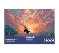 an Orc Whale Jumping Out of The Water 1000 Pièces Carton Premium Coffret De Puzzles Whale Under Sunset Stimulant Et Éducatif Jeu Familial Puzzles pour Adultes Et Enfants 38x26cm/1000pcs