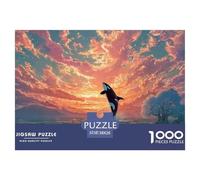 an Orc Whale Jumping Out of The Water 1000 Pièces Carton Premium Lot de Puzzles Orca Whale in Fiery Sunset Ocean Anti-Stress Défi Unique Puzzles pour Adultes Et Enfants 38x26cm/1000pcs