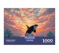 an Orc Whale Jumping Out of The Water 1000 Pièces Carton Premium Lot de Puzzles Whale Under Sunset Stimulant Et Éducatif Jeu Familial Puzzles pour Adultes Et Enfants 52x38cm/1000pcs