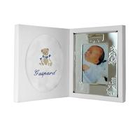 AN/VIE Coffret Cadeau de Naissance Personnalisable, Cadre Photo Argenté 13 x 15,5 cm et Doudou Lange 70 x 70 cm