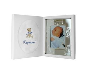 AN/VIE Coffret Cadeau de Naissance Personnalisable, Cadre Photo Argenté 13 x 15,5 cm et Doudou Lange 70 x 70 cm