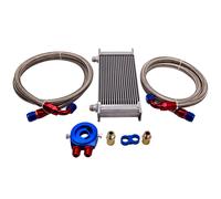 An10 Universal New-Style 19 Row Oil Cooler+ Thermostat Sandwich Plate Kit Silver