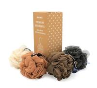 ana wiz Lot de 4 grandes bouffées exfoliantes super douces fabriquées à partir de matériaux 100 % recyclés | Durable, durable et recyclable (tons neutres), Variété