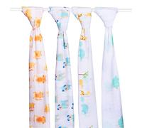 ana wiz Lot de 4 Langes Extra Larges Super Doux - Motifs d'animaux - Coffret Cadeau