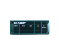 Anabox - Pilulier journalier 5 compartiments - Organisateur de médicaments quotidien Bleu Canard - Cases Matin Midi Soir Nuit + Urgence - Système sécurisé - Lavable lave-vaisselle