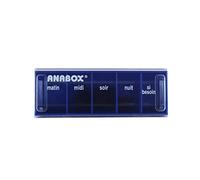 Anabox - Pilulier journalier 5 compartiments - Organisateur de médicaments quotidien Bleu Marine - Cases Matin Midi Soir Nuit + Urgence - Système sécurisé - Lavable lave-vaisselle