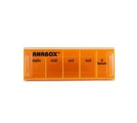 Anabox - Pilulier journalier 5 compartiments - Organisateur de médicaments quotidien Moutarde - Cases Matin Midi Soir Nuit + Urgence - Système sécurisé - Lavable lave-vaisselle