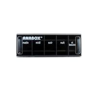 Anabox - Pilulier journalier 5 compartiments - Organisateur de médicaments quotidien Noir - Cases Matin Midi Soir Nuit + Urgence - Système sécurisé - Lavable lave-vaisselle