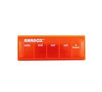 Anabox - Pilulier journalier 5 compartiments - Organisateur de médicaments quotidien Orange - Cases Matin Midi Soir Nuit + Urgence - Système sécurisé - Lavable lave-vaisselle