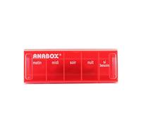 Anabox - Pilulier journalier 5 compartiments - Organisateur de médicaments quotidien Orange fluo - Cases Matin Midi Soir Nuit + Urgence - Système sécurisé - Lavable lave-vaisselle