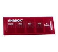 Anabox - Pilulier journalier 5 compartiments - Organisateur de médicaments quotidien Rose - Cases Matin Midi Soir Nuit + Urgence - Système sécurisé - Lavable lave-vaisselle