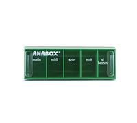 Anabox - Pilulier journalier 5 compartiments - Organisateur de médicaments quotidien Vert Clair - Cases Matin Midi Soir Nuit + Urgence - Système sécurisé - Lavable lave-vaisselle