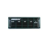 Anabox - Pilulier journalier 5 compartiments - Organisateur de médicaments quotidien Vert foncé - Cases Matin Midi Soir Nuit + Urgence - Système sécurisé - Lavable lave-vaisselle