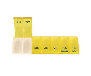 Anabox - Pilulier Semainier Box7-7 Compartiments Journaliers Indépendants - Organisateur de Médicaments Hebdomadaire Compact - Fabriqué en Allemagne - Sans BPA - Coloris Jaune