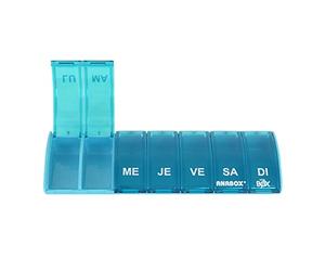 Anabox - Pilulier Semainier Box7-7 Compartiments Journaliers Indépendants - Organisateur de Médicaments Hebdomadaire Compact - Fabriqué en Allemagne - Sans BPA - Coloris Bleu - Turquoise