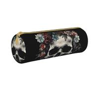 ANABPRMA 40b9286b4a07f0104f2fb8ab9a5fd62 Trousse cylindrique en cuir pour fournitures scolaires et de bureau avec fermeture éclair, Crâne dans l'obscurité, Taille unique, Pochette à monnaie