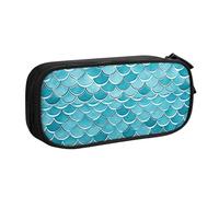 ANABPRMA Blue Waves Squama Trousse à crayons à motif écailles de sirène, grande capacité, double couche, avec 2 poches principales zippées, organiseur multifonction pour l'école, le bureau, les