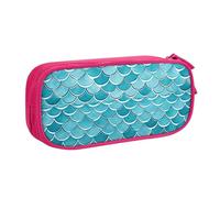 ANABPRMA Blue Waves Squama Trousse à crayons à motif écailles de sirène, grande capacité, double couche, avec 2 poches principales zippées, organiseur multifonction pour l'école, le bureau, les