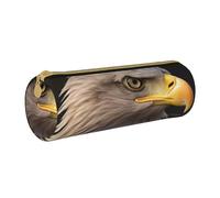 ANABPRMA Brown Bear Trousse cylindrique en cuir pour fournitures scolaires et de bureau avec fermeture éclair, Aigle chauve, Taille unique, Pochette à monnaie