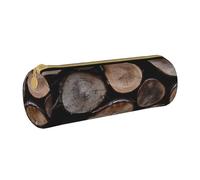 ANABPRMA Brown Bear Trousse cylindrique en cuir pour fournitures scolaires et de bureau avec fermeture éclair, Bûches de bois marron et noir, Taille unique, Pochette à monnaie