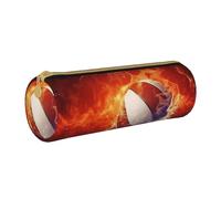 ANABPRMA Brown Bear Trousse cylindrique en cuir pour fournitures scolaires et de bureau avec fermeture éclair, Flammes et gouttes d'eau, Taille unique, Pochette à monnaie