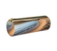 ANABPRMA Brown Bear Trousse cylindrique en cuir pour fournitures scolaires et de bureau avec fermeture éclair, Côte de plage, Taille unique, Pochette à monnaie