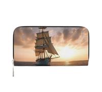 ANABPRMA Catch Dream Net Long portefeuille en cuir pour femme avec fermeture éclair, porte-cartes et poche pour pièces de monnaie, Voilier blanc au coucher du soleil, Taille unique