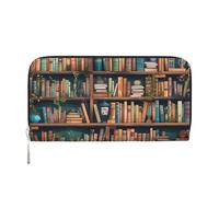 ANABPRMA Catch Dream Net Long portefeuille en cuir pour femme avec fermeture éclair, porte-cartes et poche pour pièces de monnaie, Bibliothèque Cartoon Bookworm, Taille unique