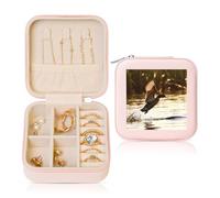 ANABPRMA Duck Fly Upon River Boîte à bijoux de voyage carrée pour femme Petit organisateur de bijoux en cuir avec fermeture éclair Miroir Étui portable